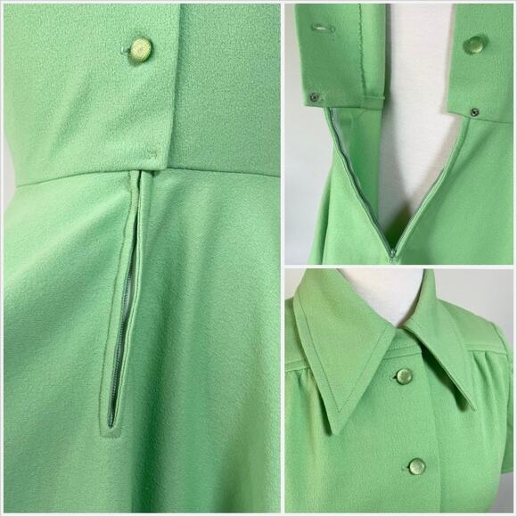 Vintage 70s Mint Green Dagger Collar Mini‎ Dress // Size XS - Picture 3 of 4